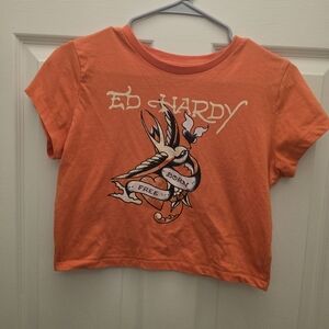 Ed Hardy Orange Tee with Graphic Design